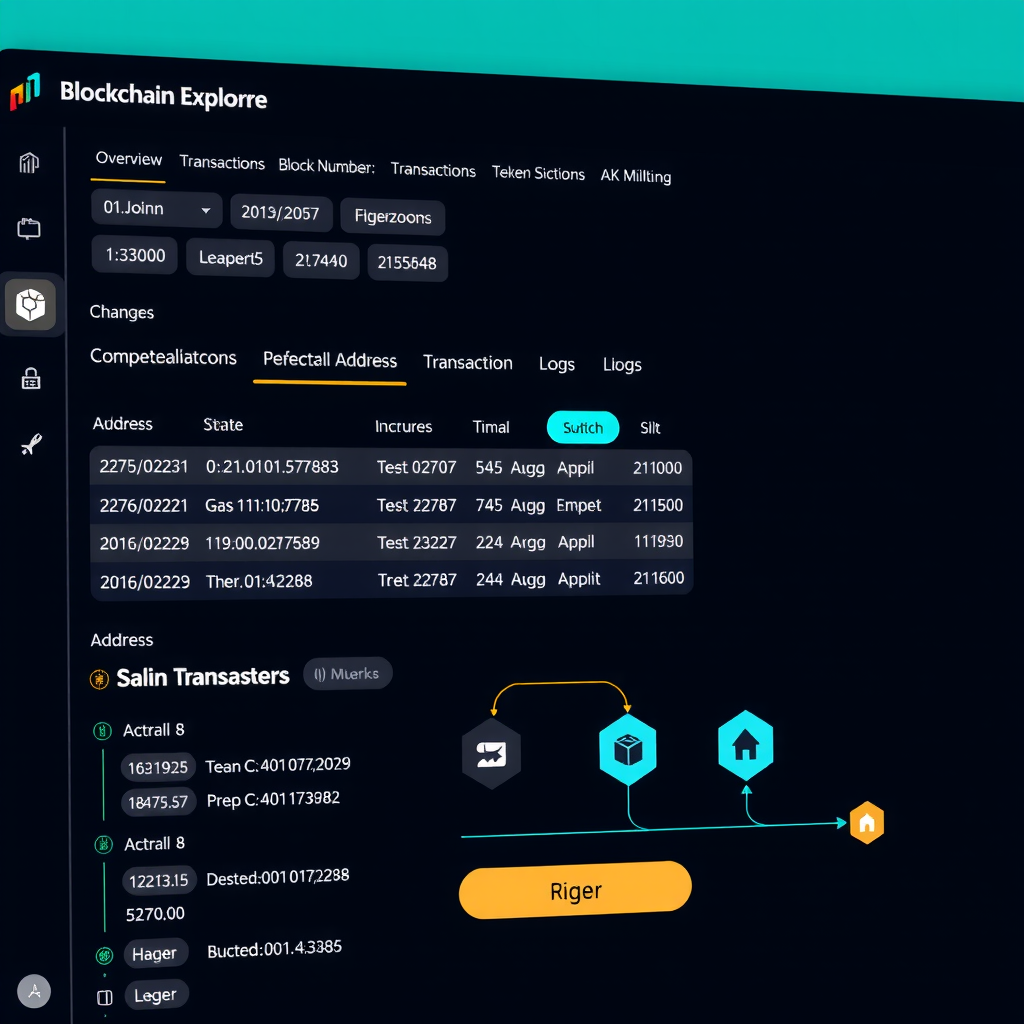 Screenshot of a modern blockchain explorer interface showing a detailed transaction view with multiple tabs for overview, internal transactions, logs, and state changes. The interface features a dark theme with teal accents, displaying transaction hash, block number, timestamp, gas usage metrics, and a visual representation of token transfers between addresses with flow diagrams.